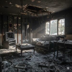 fire damaged room